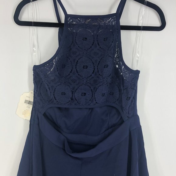 Altar'd State Navy Blue skater Mini Dress Open lace back halter top Size Large - Picture 4 of 4